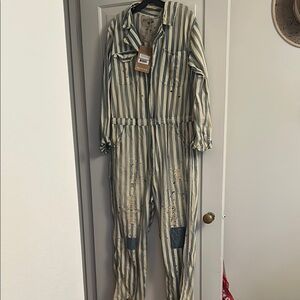 Striped Jumpsuit with Patchwork